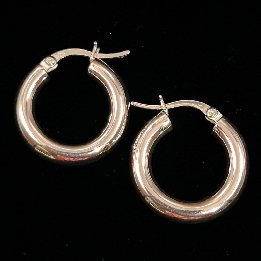 シルバー925 Silver フープピアス/フルハンドメイド/軽研磨仕上げ/両耳 シルバー925 フープピアス 八角形 silver 黒 ブラック 20G 金属